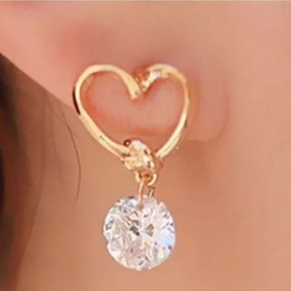 NEW HEART CZ DANGLE EARRINGS - Picture 1 of 2